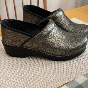 Dansko Women's Clogs in Black and Silver Floral